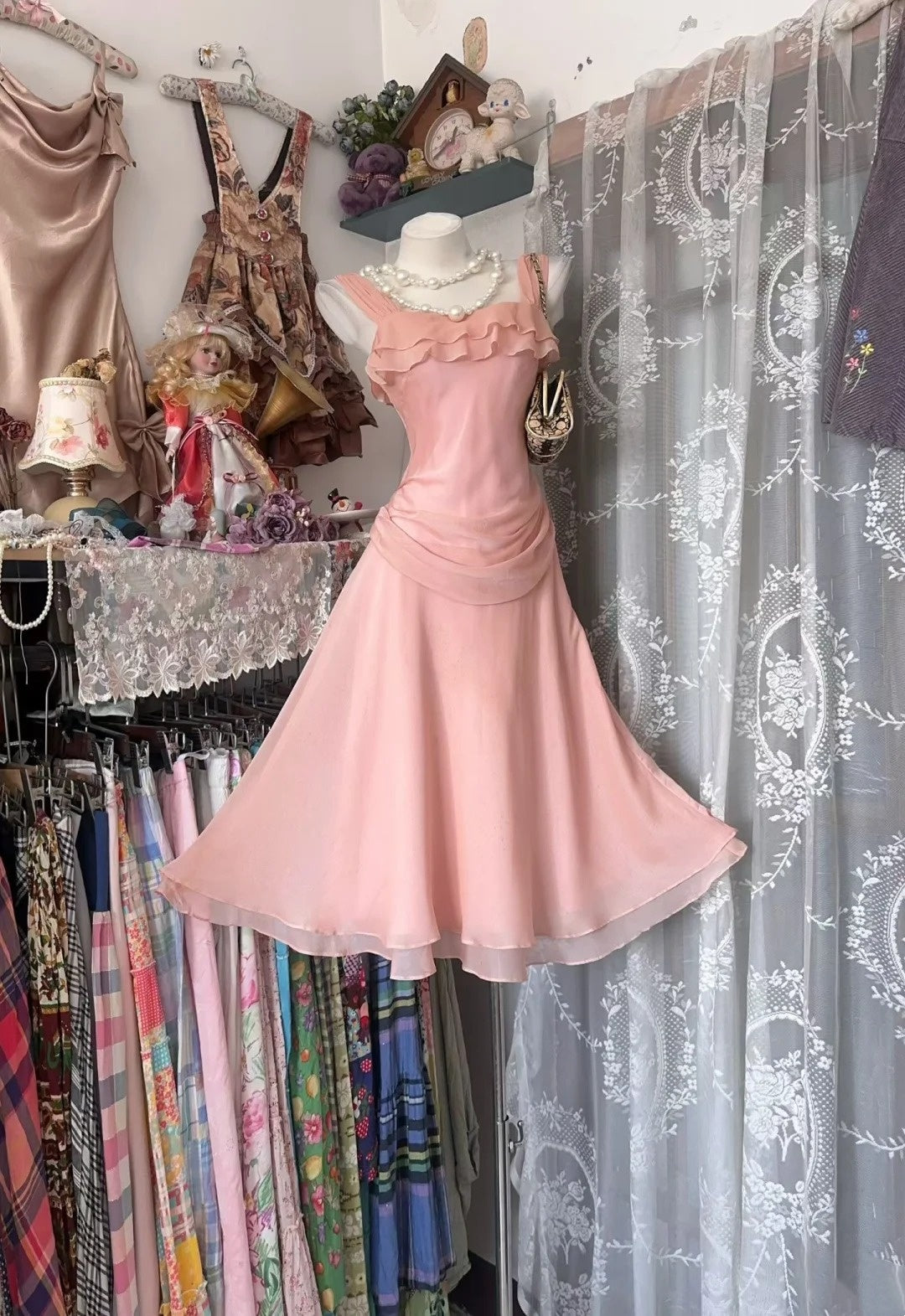 A-Line Peach Homecoming Dress Chiffon Party Dress