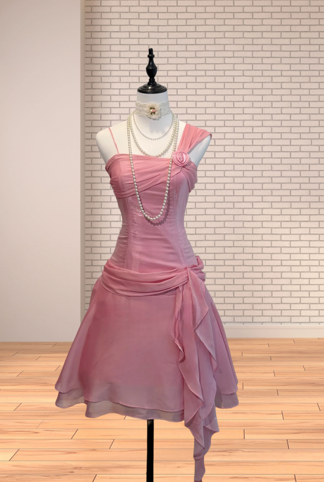 A-Line Pink Chiffon Short Birthday Dress Cute Party Homecoming Dress
