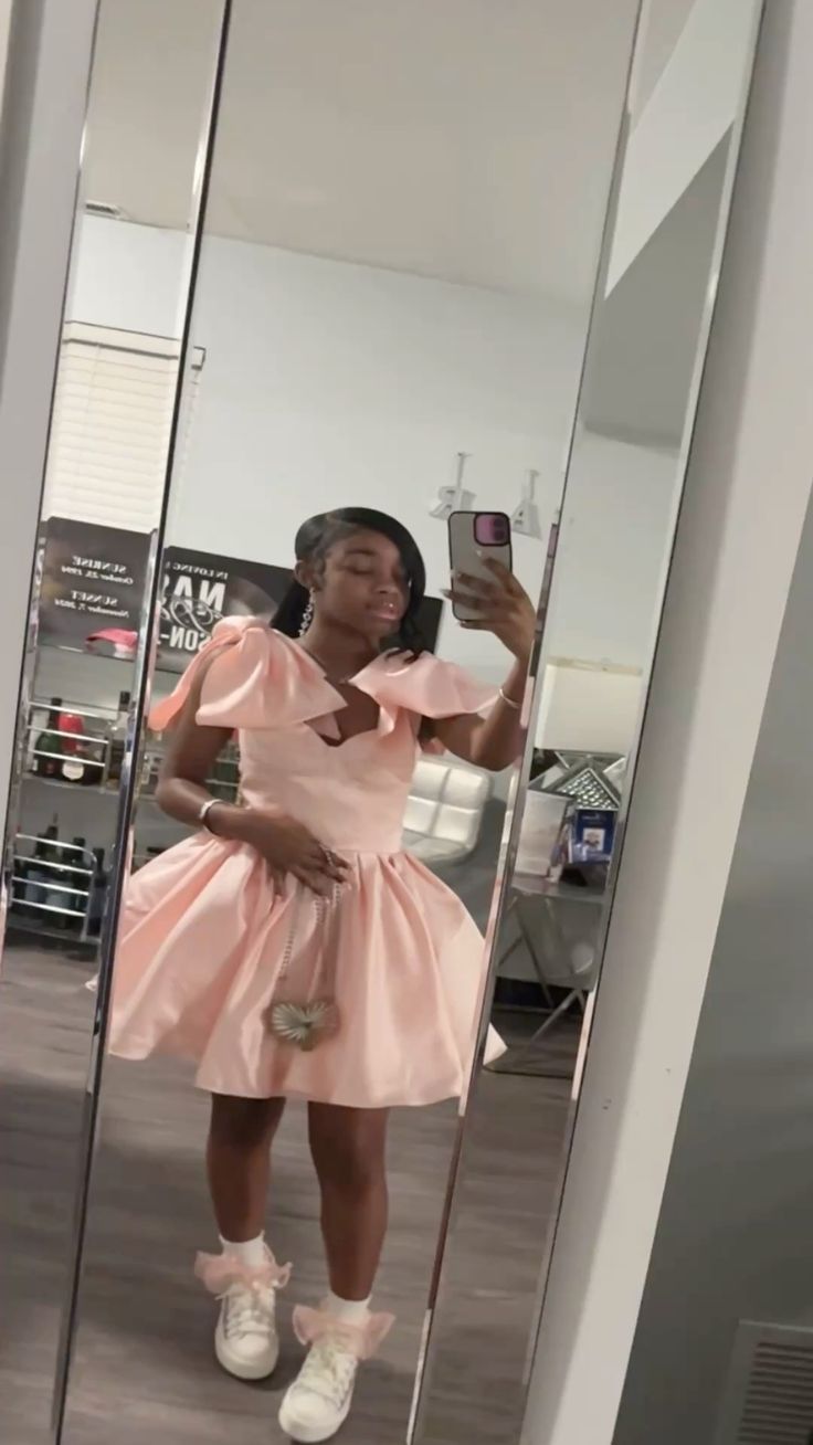 A-Line Pink Homecoming Dress With Bow Straps Short Birthday Dress
