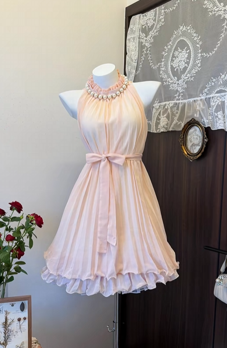 A-Line Pink Pleated Short Homecoming Party Dress