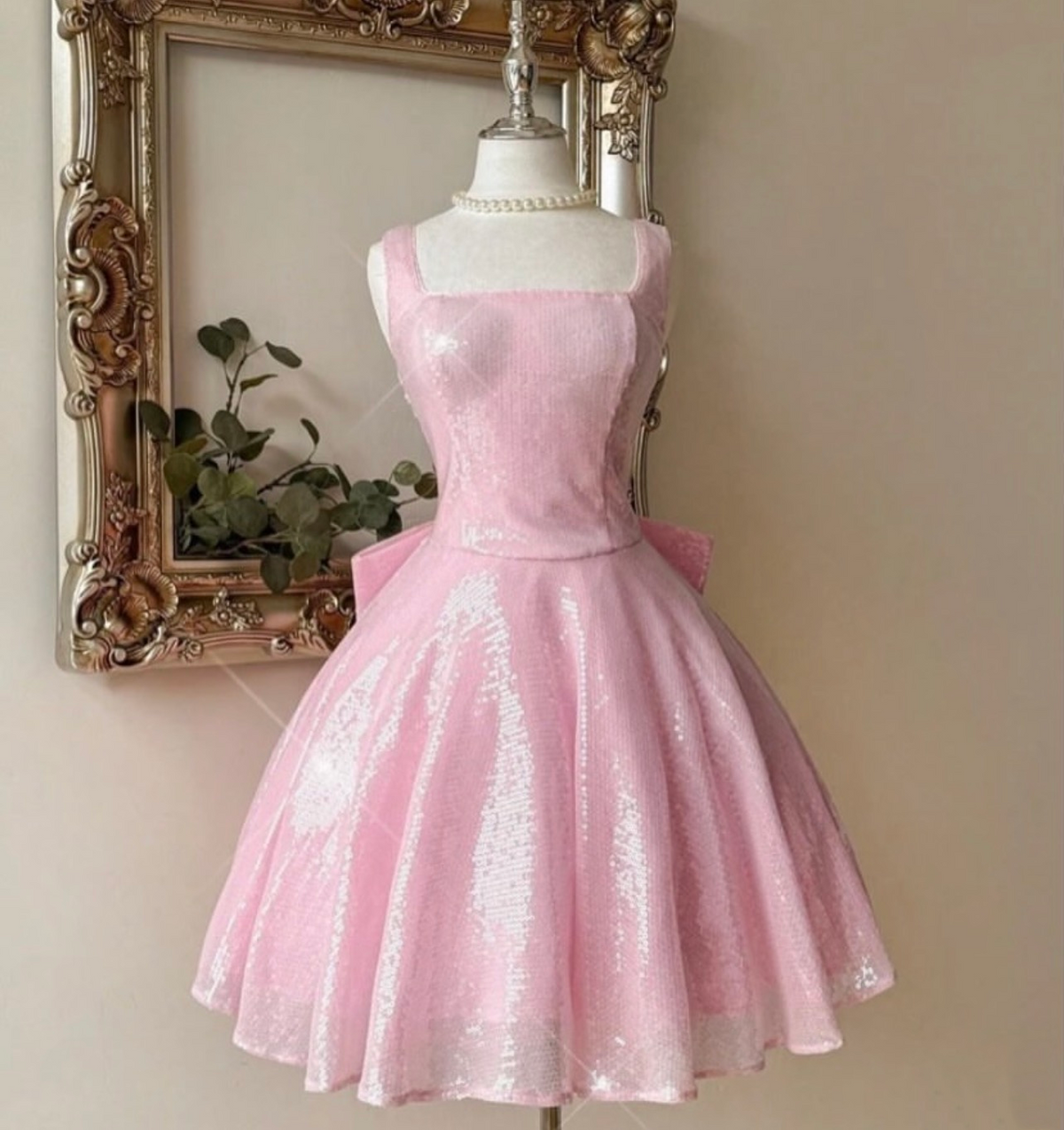 A Line Pink Sequin Homecoming Dress Short Birthday Dress J11355