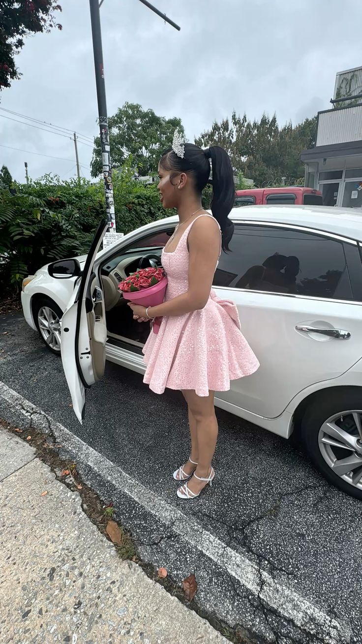 A Line Pink Sparkle Homecoming Dress Short Birthday Dress J10785