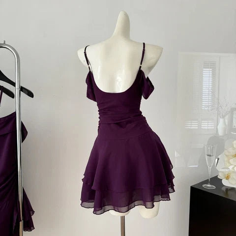 A-Line Purple Chiffon Short Homecoming Party Dress