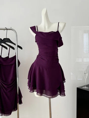A-Line Purple Chiffon Short Homecoming Party Dress