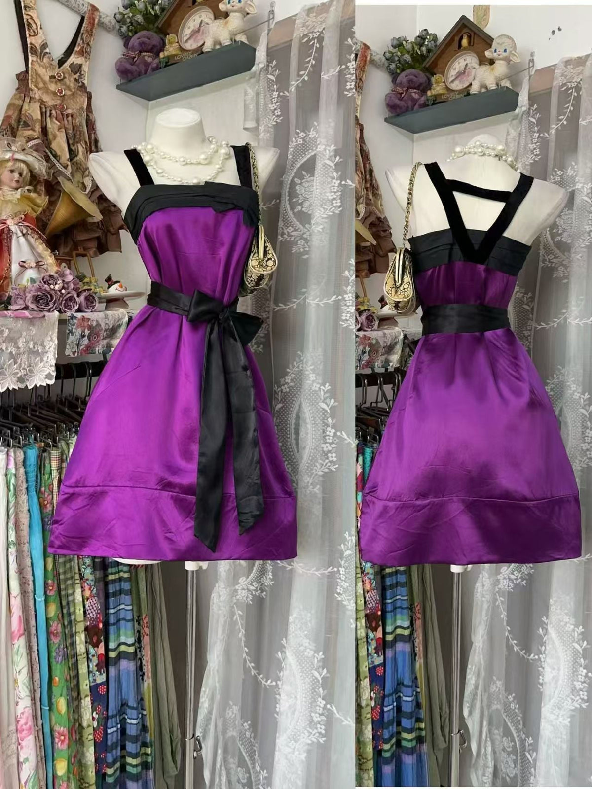 A-Line Purple Satin Short Homecoming Party Dress