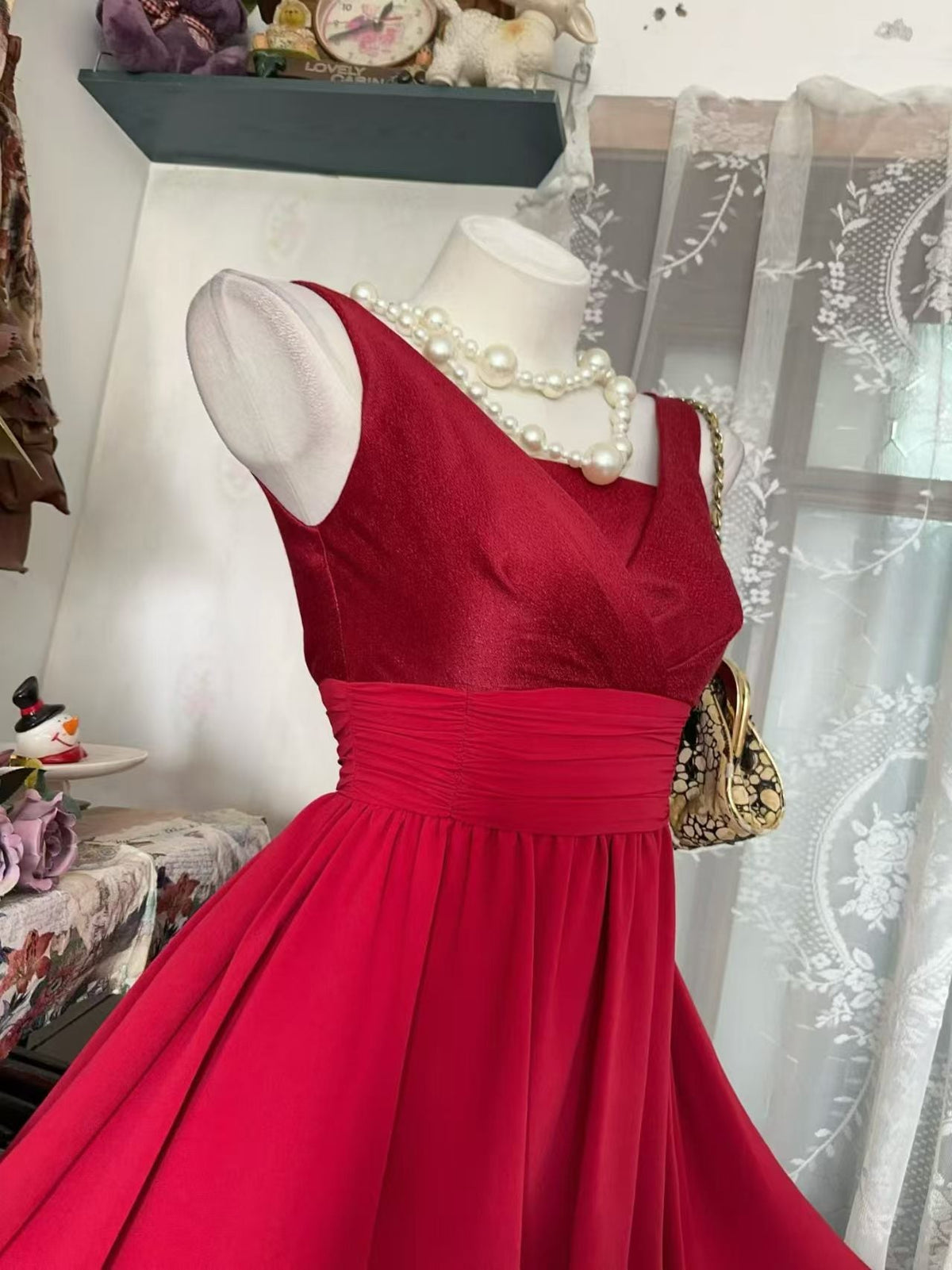 A-Line Red Chiffon Homecoming Dress Ruffled Birthday Party Dress