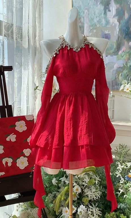A Line Red Chiffon Homecoming Dress Short Birthday Dress J10973