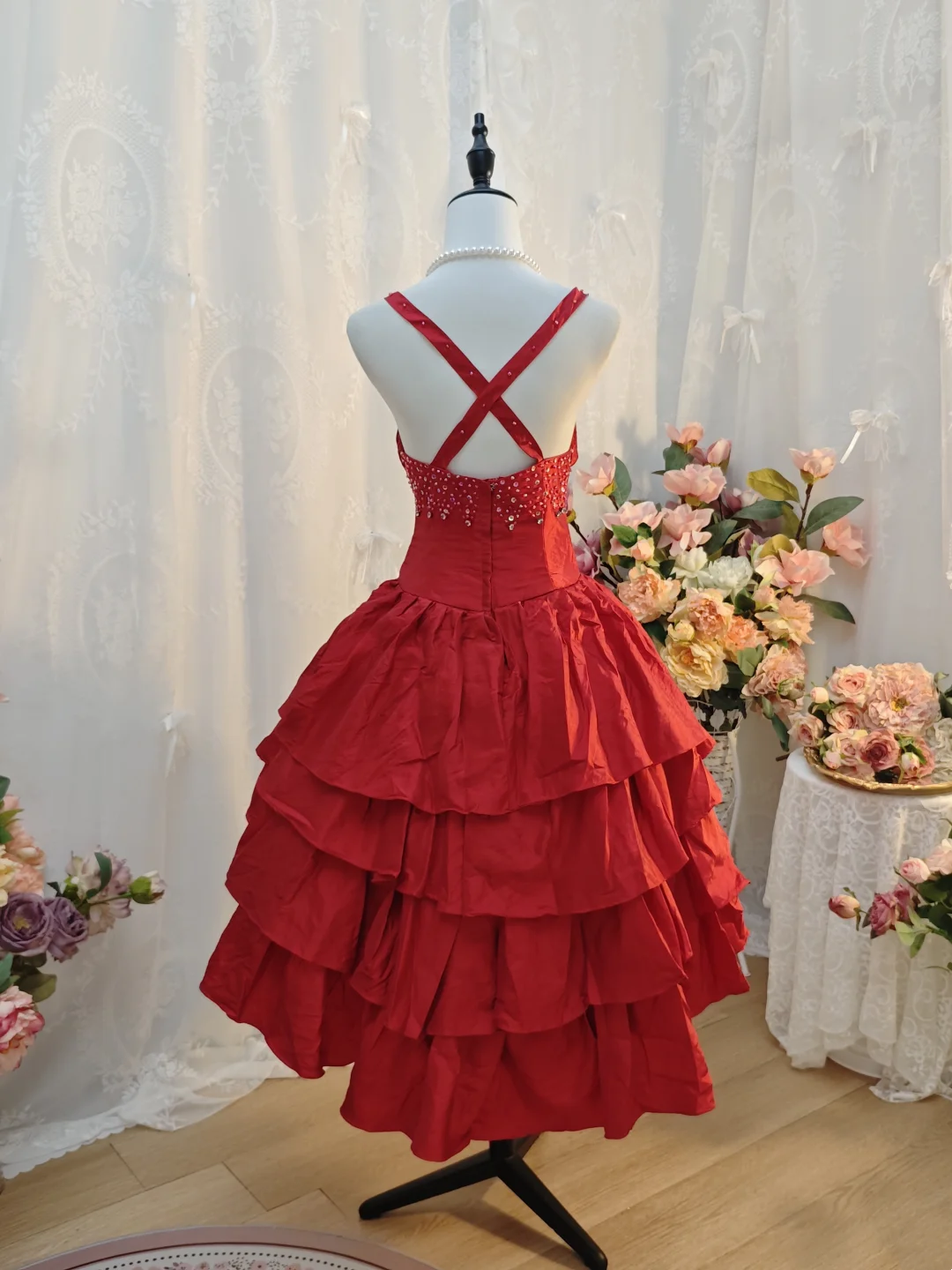 A-Line Red Short Birthday Dress Layered Homecoming Dress