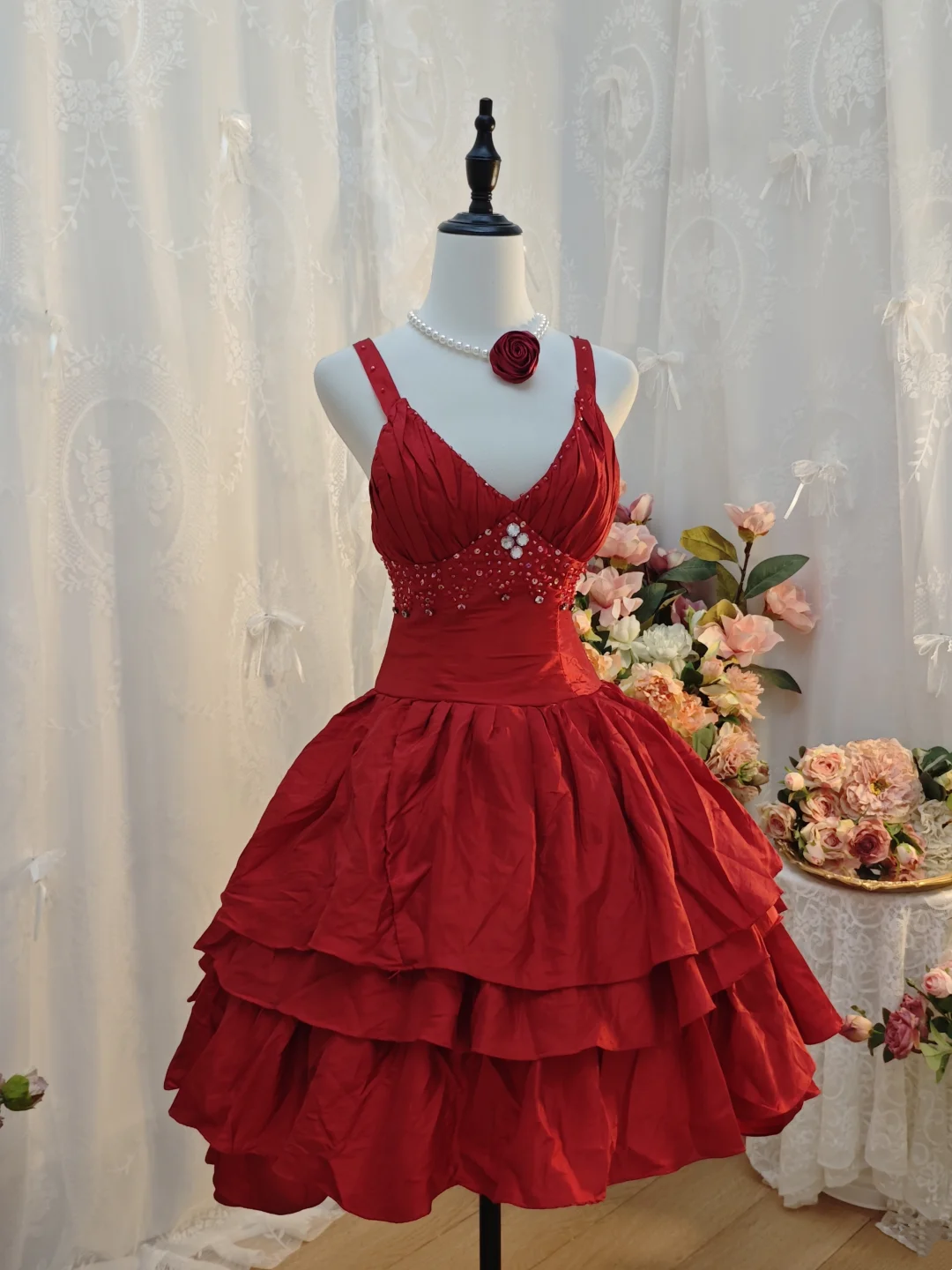 A-Line Red Short Birthday Dress Layered Homecoming Dress