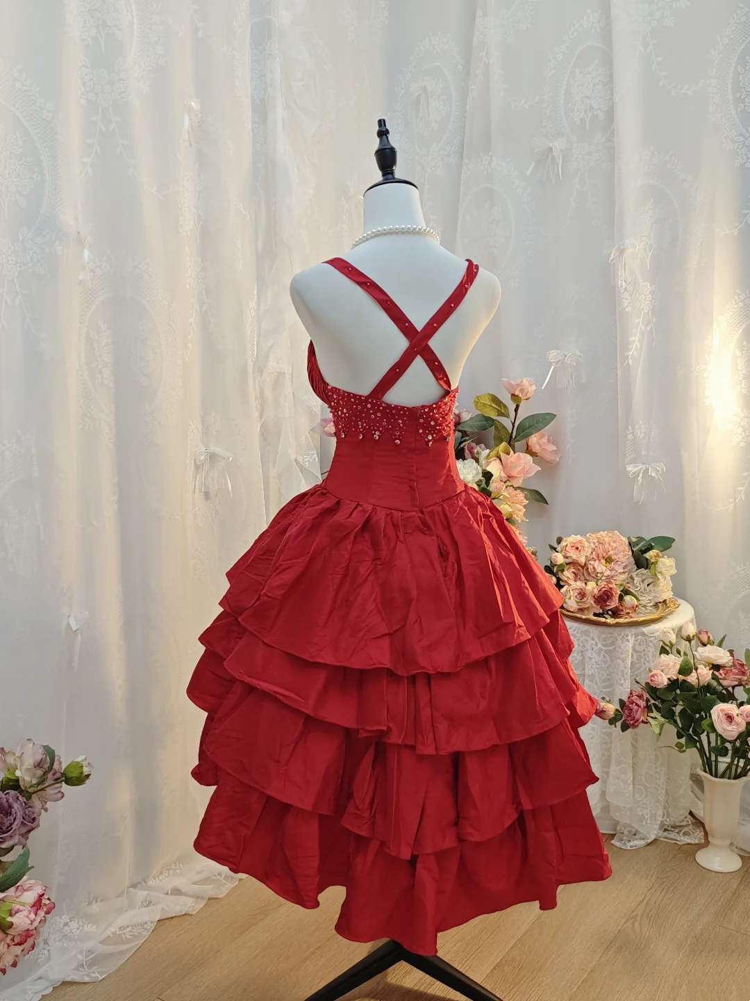 A-Line Red Short Birthday Dress Layered Homecoming Dress