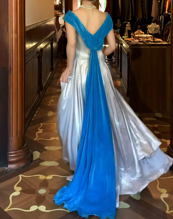 A-Line White Satin Formal Prom Dress Princess Gown Evening Dress