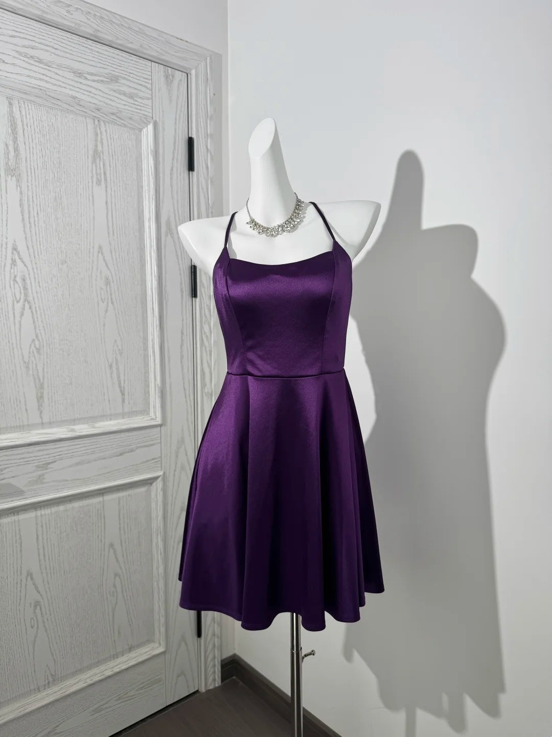 A-Line Satin Purple Short Homecoming Party Dress