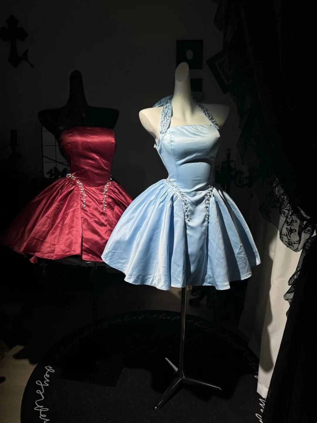 A-Line Satin Short Birthday Dress Beaded Homecoming Dress
