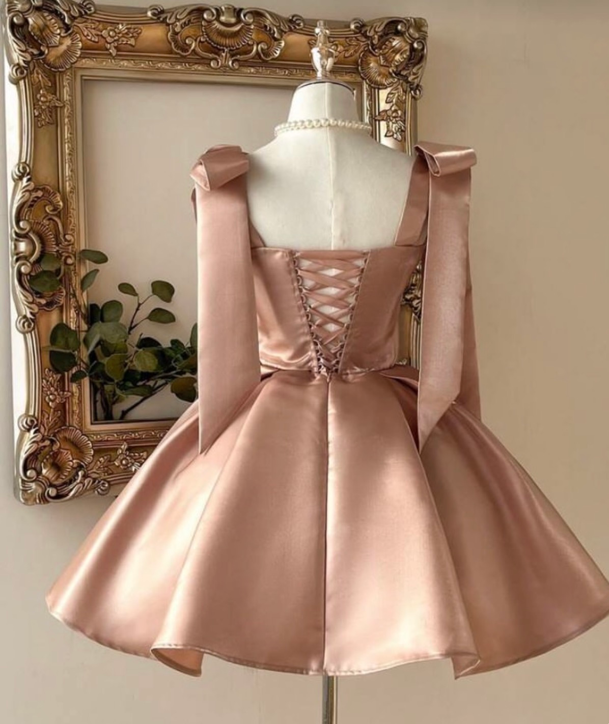 A-Line Satin Short Homecoming Dress With Bow Knot Straps