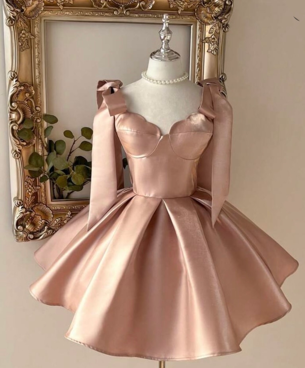 A-Line Satin Short Homecoming Dress With Bow Knot Straps