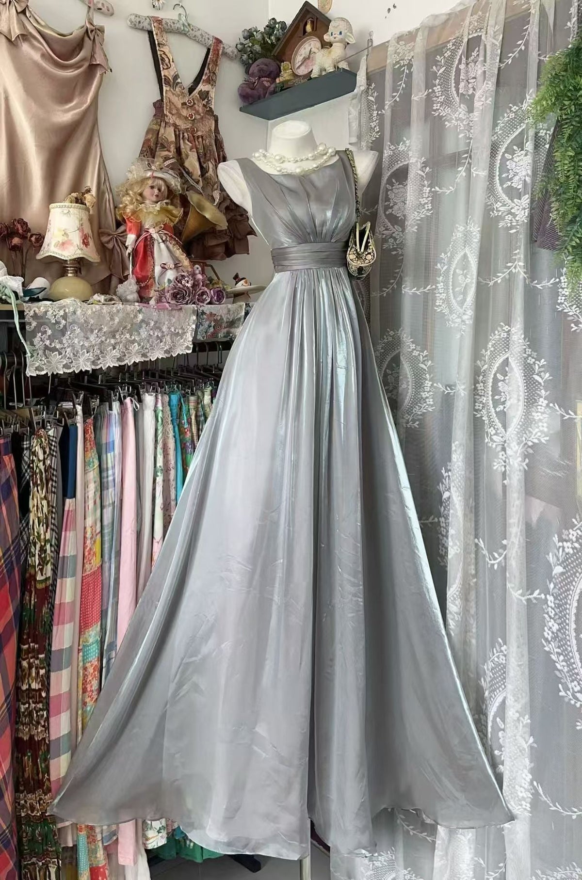 A-Line Silver Formal Wedding Guest Dress Long Evening Dress