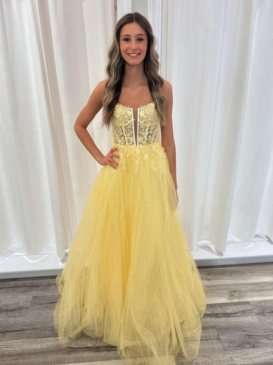A Line V Neck Backless Lace Long Prom Dress