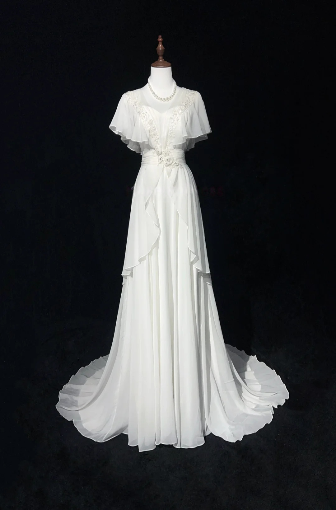 A Line White Chiffon Modest Wedding Dress For Bridal J9751