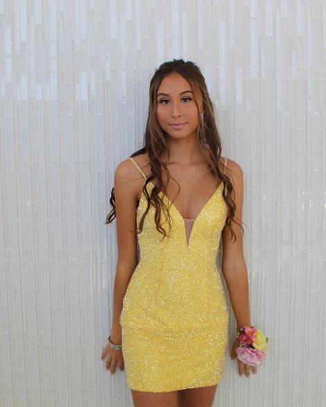 Tight Yellow Beaded Party Dress Homecoming Dress - FashionDia