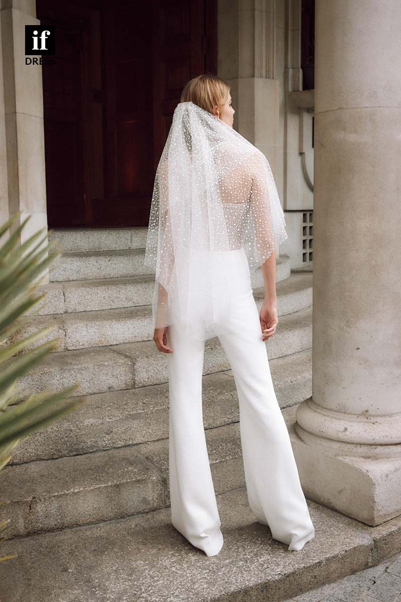 71154 - Uniuqe Off Shoulder Sweetheart Sheath Jumpsuits Boho Wedding Gown