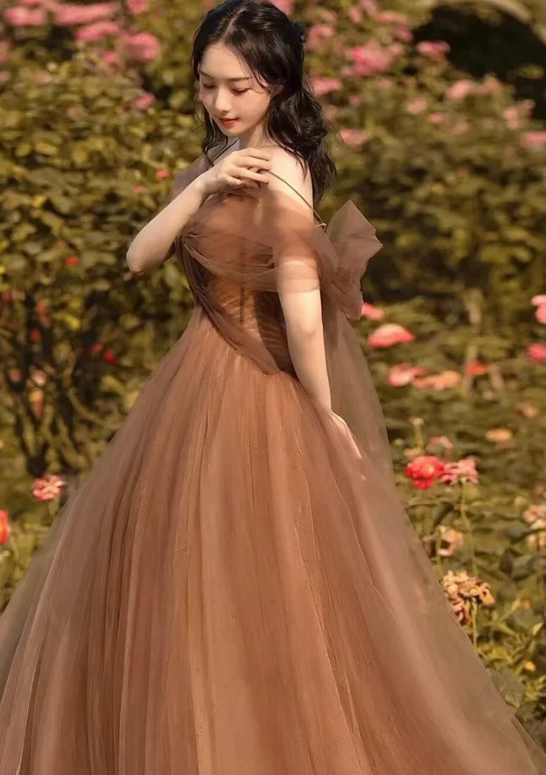 Beautiful A-line Tulle Straps Long Formal Gown Tulle Party Dresses Evening Dresses Y4643 - View 3 | VelvetHem