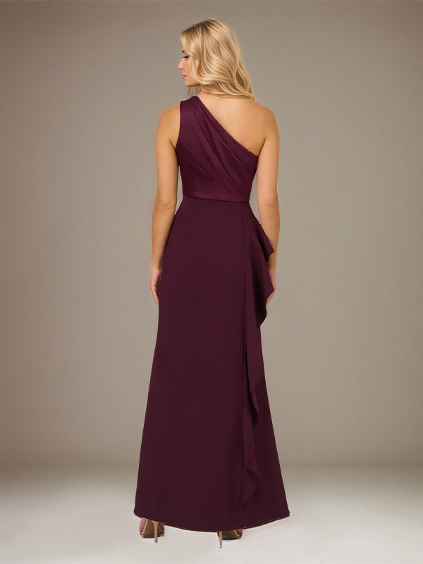 Orchid Satin One Shoulder Sleeveless Floor Length Dress With High Slit