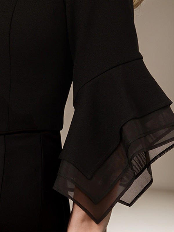 Black Chiffon Off the Shoulder 1/2 Sleeves Separates Jumpsuit/Pantsuit Mother of the Bride Dress