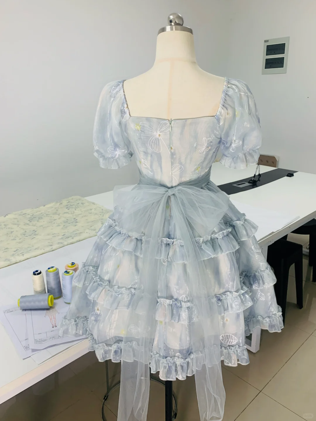 Cute Blue Square Neck Chiffon Print Floral Ruffles A-Line Homeocming Dress Princess Bithday Outfits - View 3 | FashionDia