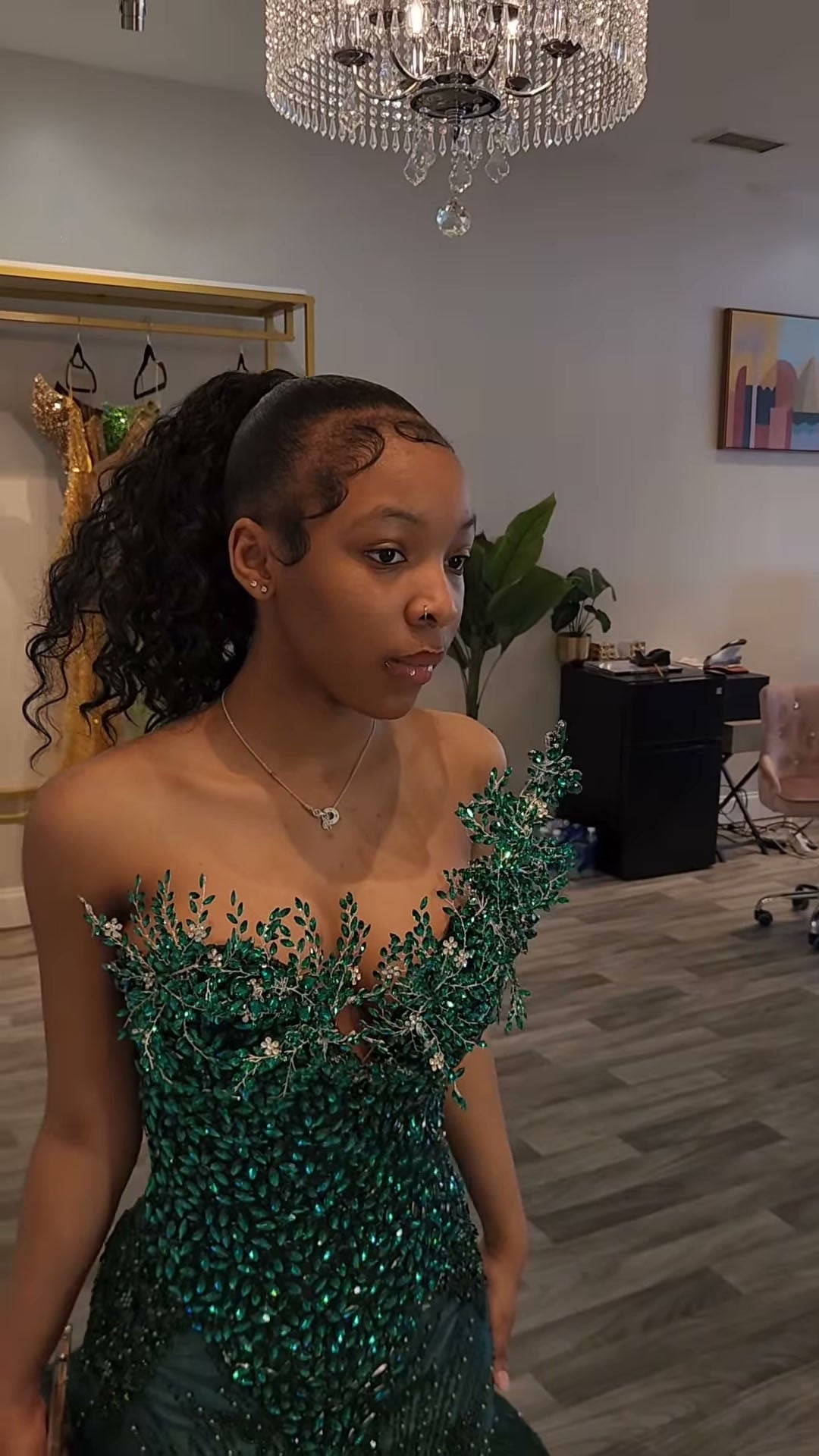 One shoulder Dark green Mermaid Sparkle Floor length Prom Dresses (ZD17396)