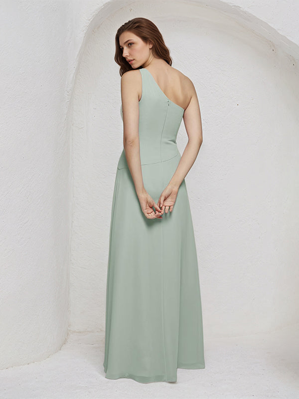 Sage A Line Chiffon One Shoulder Sleeveless Floor Length Bridesmaid Dresses
