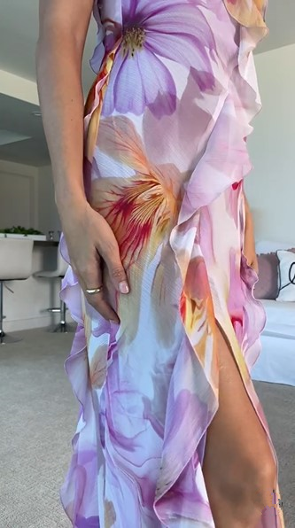 Beautiful Ruffle Graphic Floral Print Low Backless Long Prom Dress Slit Party Evening Dress Y8099 - View 5 | VelvetHem