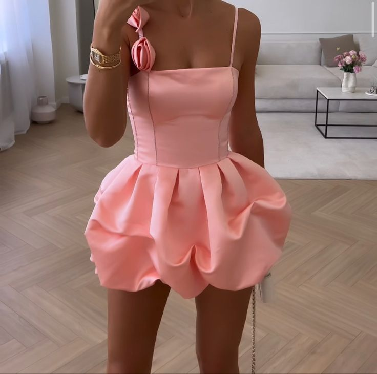 Cute Pink Satin 17th Birthday Dress 8th Grade Formal Homecoming Dress - FashionDia