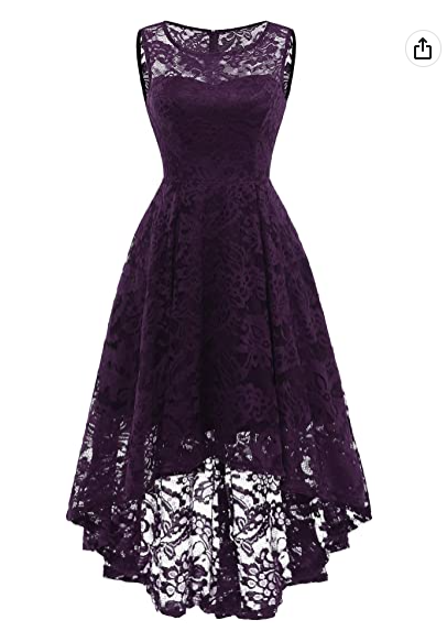 Women's Vintage Floral Lace Sleeveless Hi-Lo Cocktail Formal Swing Dress Party Dress - View 3 | FashionDia