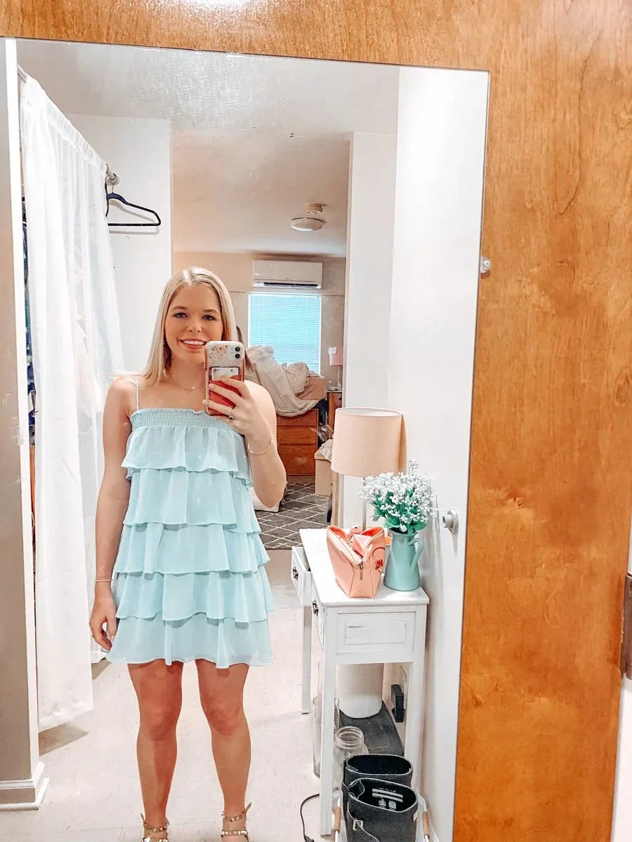 Blue Chiffon Layered Homecoming Dress Blue Party Dress (ZD12721)
