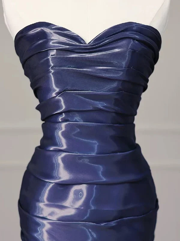 Gorgeous Strapless Navy Blue Evening Dress Ruched Mermaid Prom Party Dress - View 2 | FashionDia