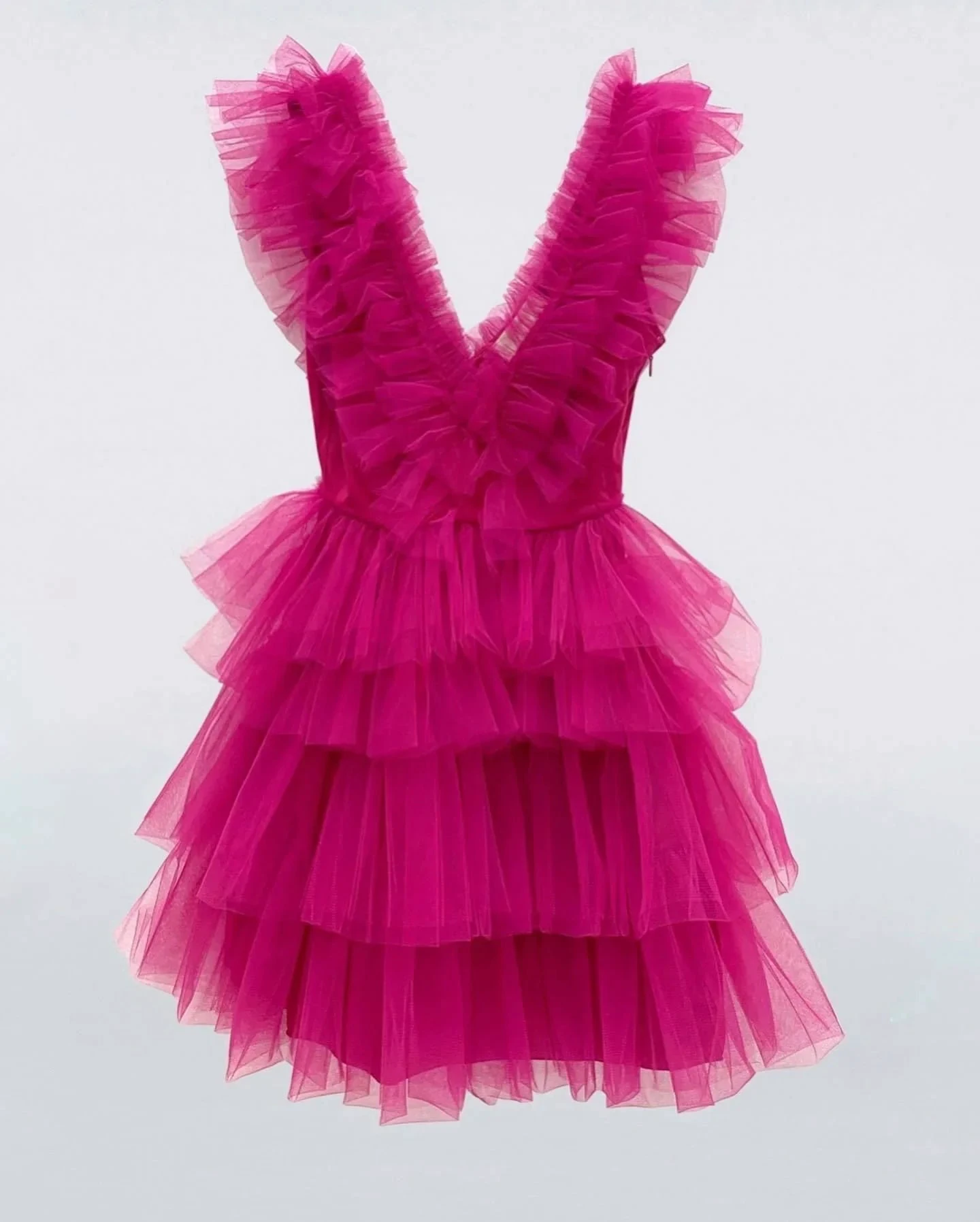 A Line V Neck Tiered Homecoming Dress Tulle Short Prom Party Dress (ZD12235)