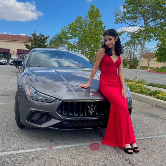 Mermaid V Neck Long Prom Dress Red Formal Evening Gown Y5477 - VelvetHem