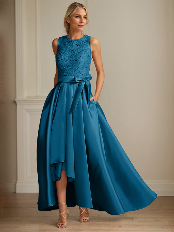 A-Line/Princess Jewel Neck Sleeveless Mother Of The Bride Dresses With Pleats Lace - View 4 | FashionDia