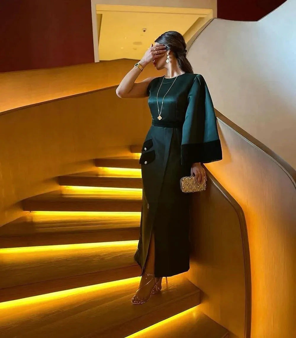 Dark A Line Evening Dresses With Pockets One Shoulder Side Split Formal Prom Gowns Vestido de Festa Women Party Dress