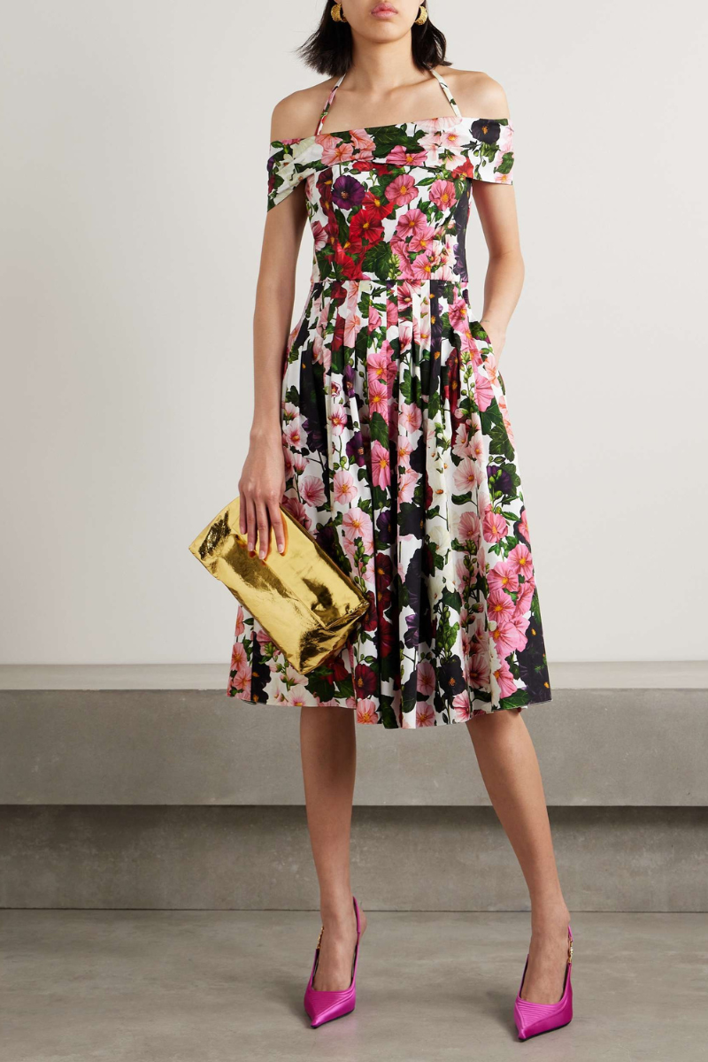 Silvia Minimalist Off the Shoulder Bloom Midi Dress Boutique Collection