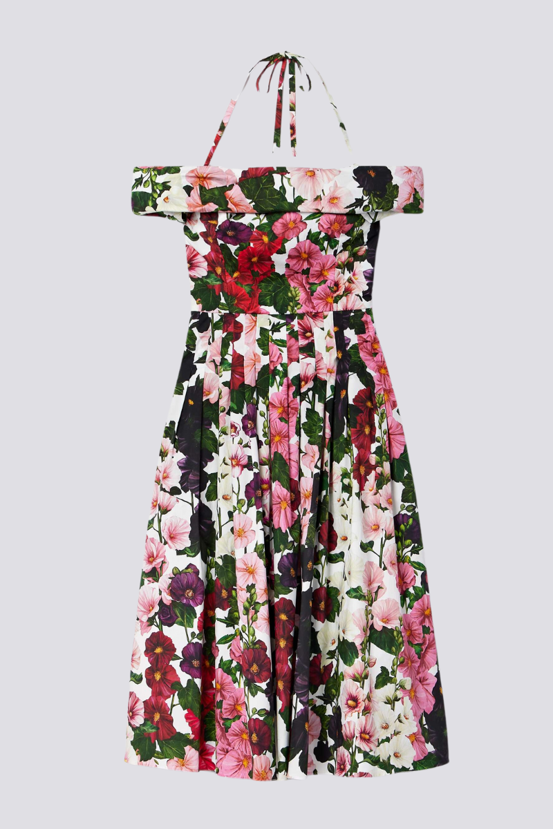 Rosa Timeless Off the Shoulder Flower Midi Dress Boutique Collection