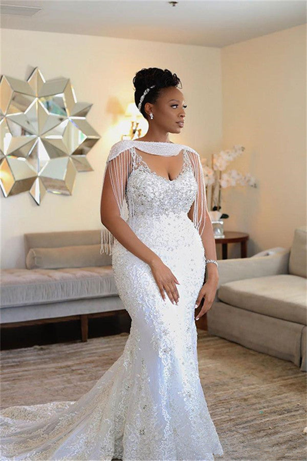 Amazing Off-the-Shoulder Beading Mermaid wedding dress Modern Appliques Bridal Dresses
