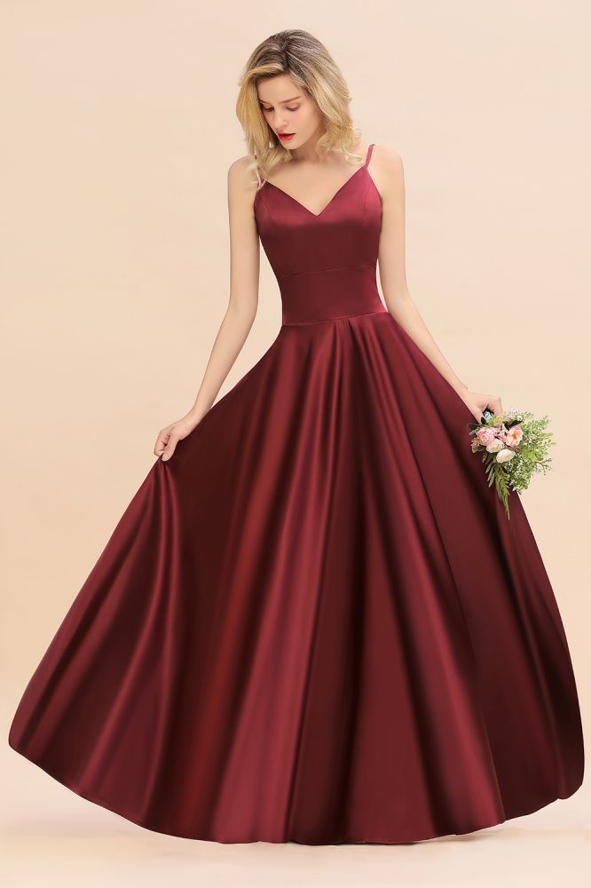 Amzing Burgundy Evening Maxi Dress Charming V-Neck Backless Wedding Party Dress