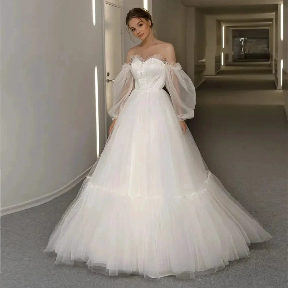 Appliques Vestido De Noiva Sexy Backless A Line Vestidos De Novia Bishop Sleeve Wedding Dresses Lace Robe De Mariée by payinti