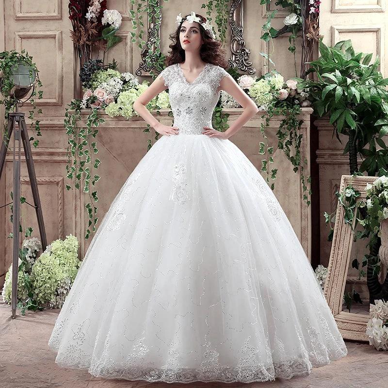 Applqiues Vestido De Noiva Cap Sleeve Wedding Dresses V-neck Vestidos De Novia by payinti