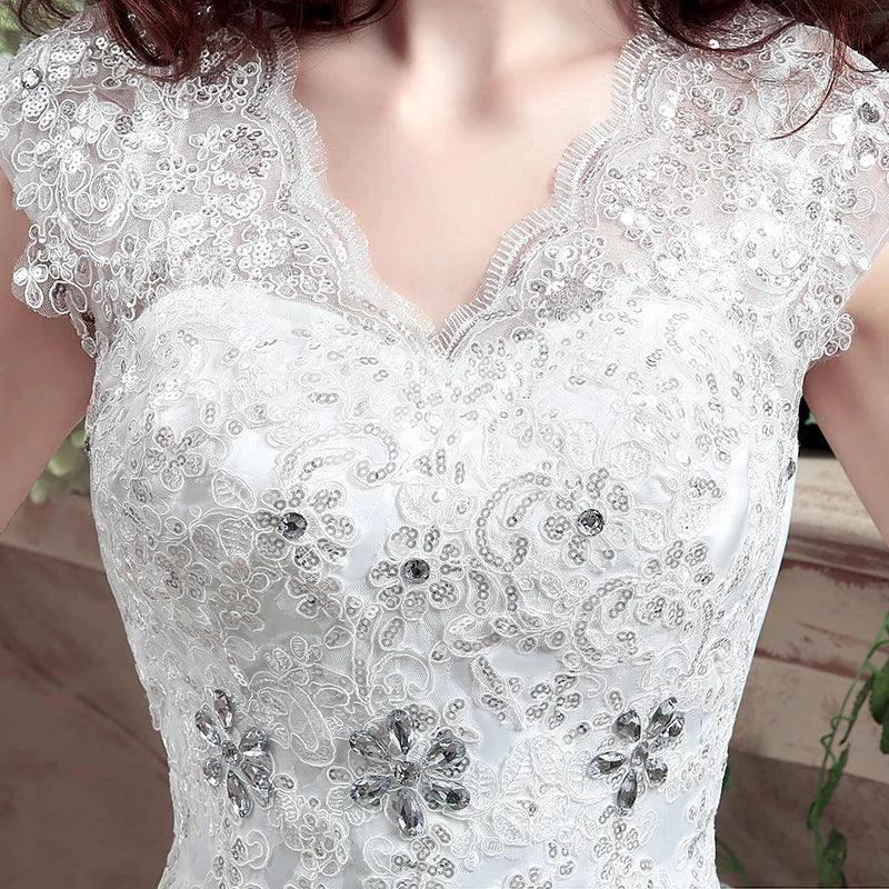 Applqiues Vestido De Noiva Cap Sleeve Wedding Dresses V-neck Vestidos De Novia (ZD14013)