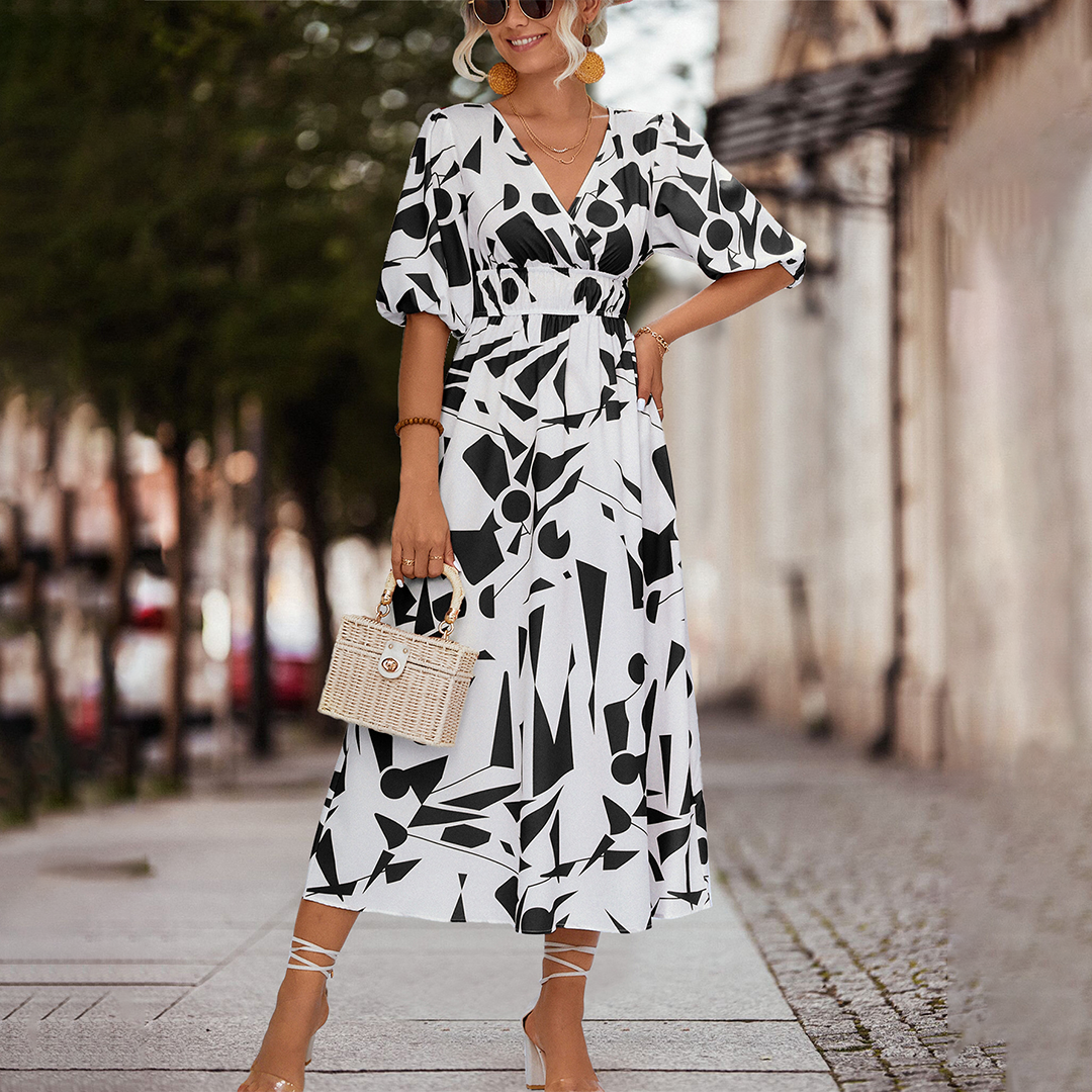 Oxana Casual Midi Dress with a V-neck for Women Versatile Daily Pick