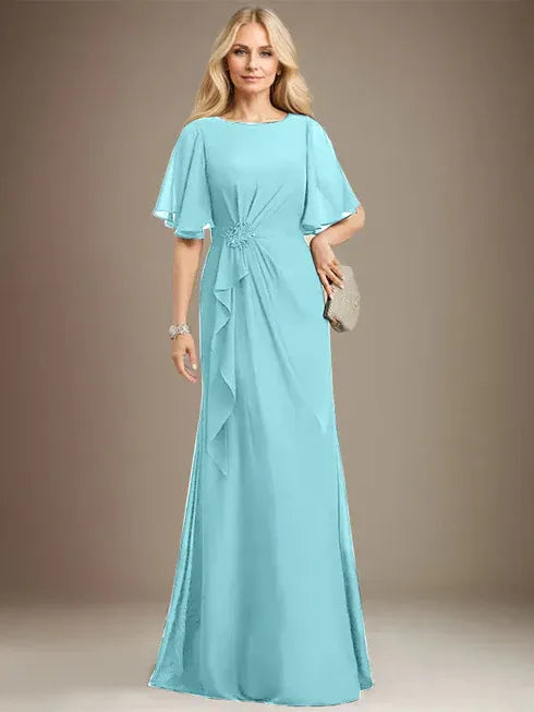 A-line Scoop Floor-Length Chiffon Mother of the Bride Dress With Cascading Ruffles Beading Sequins - View 11 | FashionDia