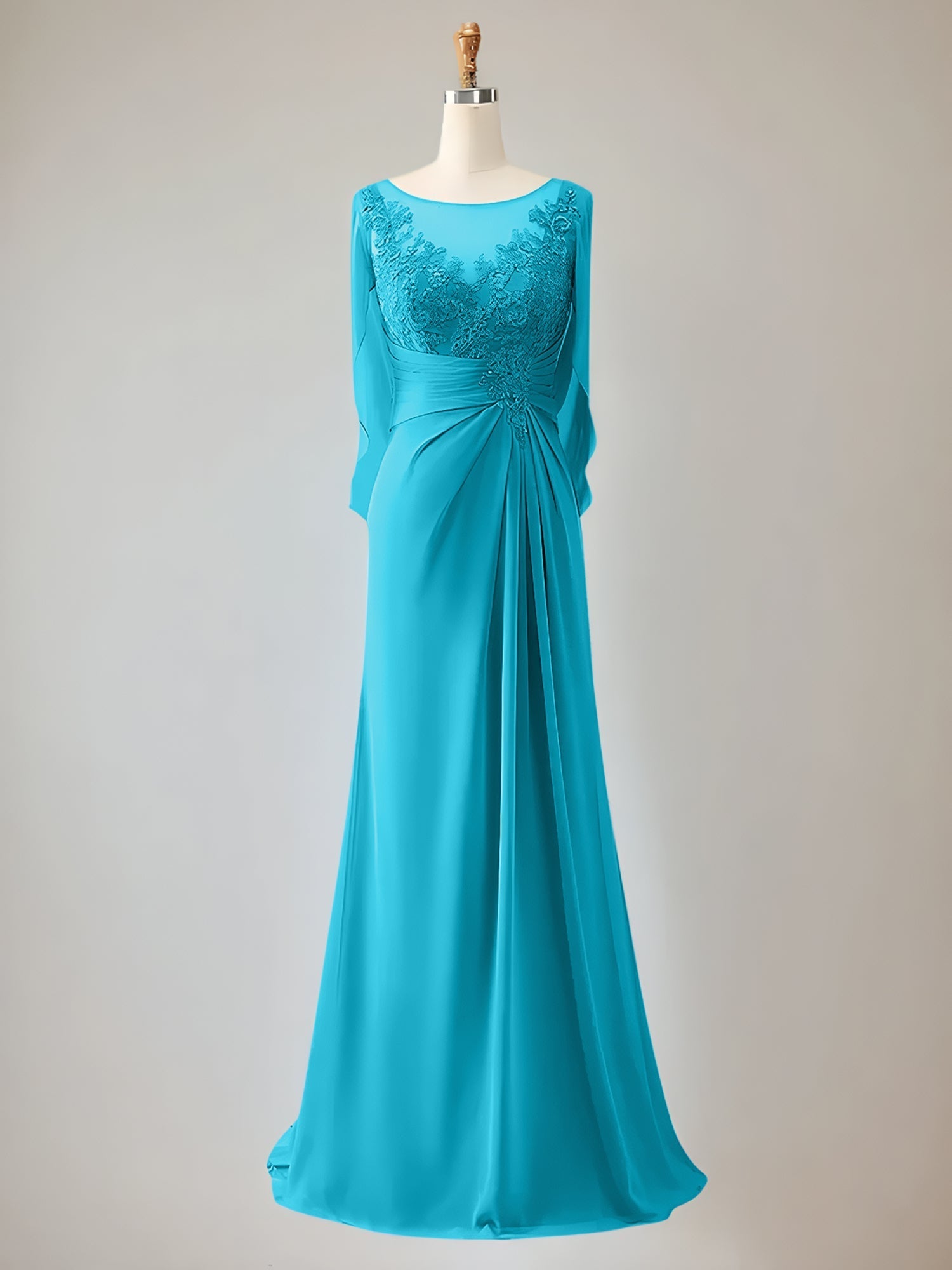Trumpet/Mermaid Scoop Neck 1/2 Sleeve Chiffon Mother of the Bride Dress With Beadings