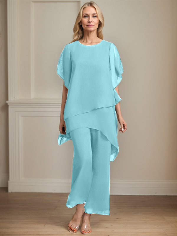 Separates Jumpsuit/Pantsuit Scoop Ankle-Length Chiffon Mother of the Bride Dress - View 11 | FashionDia